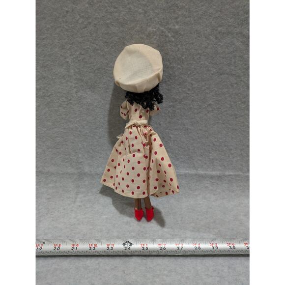 Vintage Hand Painted Doll Stockinette African Red Polka Dot Dress Collection - Picture 4 of 9